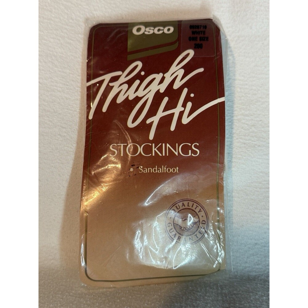 Vintage Osco Sheer Thigh High Stockings White Sandalfoot Wide Band Nylon